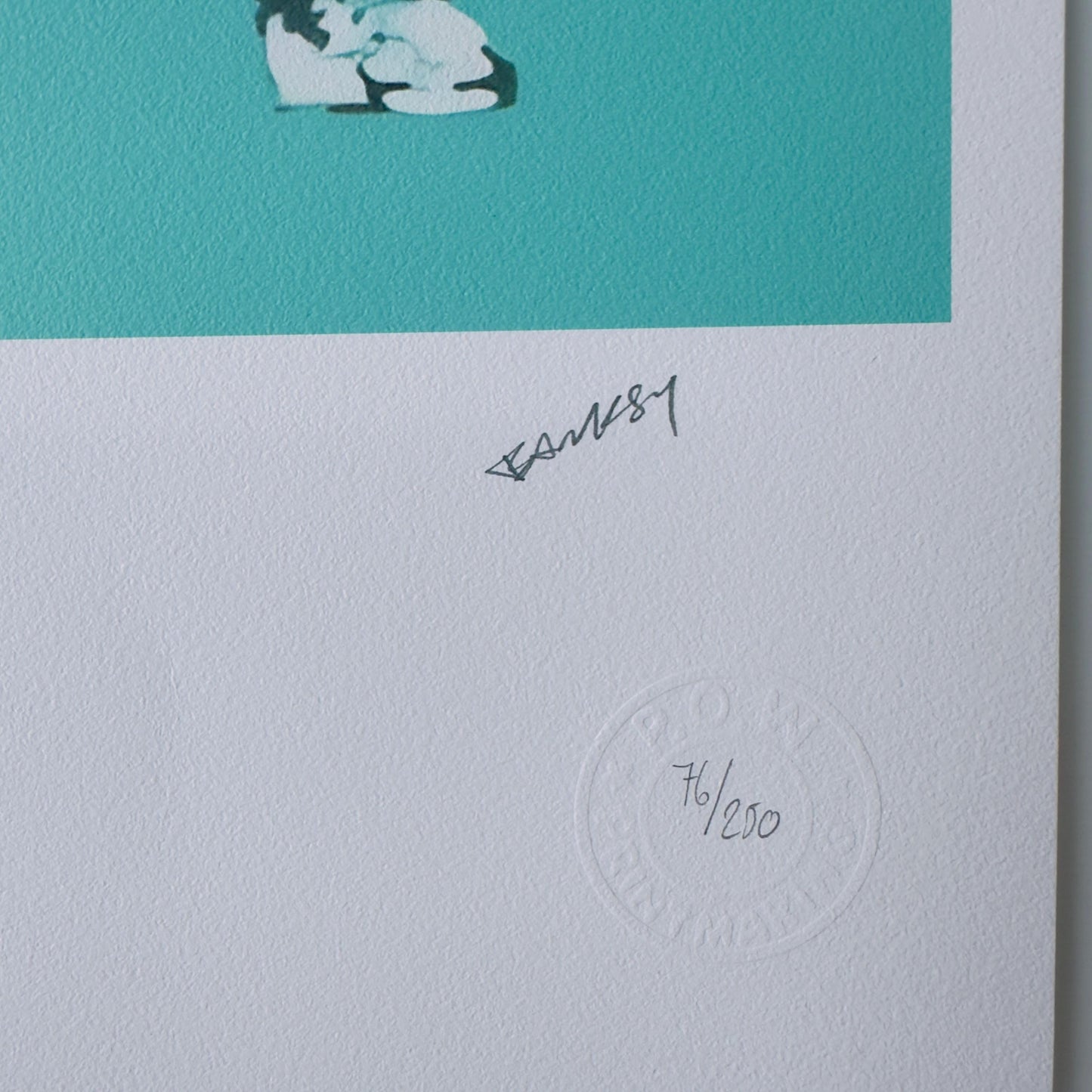 Genummerde editie BANKSY Barking dog (turquoise) Gesigneerd - certificaat - Wall Art, Grafitti Art, Lithograph, Stencil Art