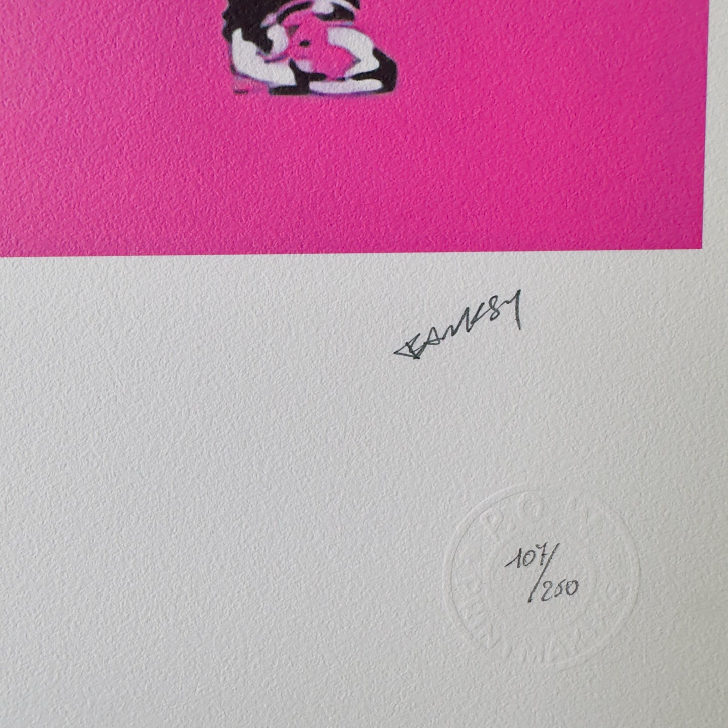 Genummerde editie BANKSY Barking dog (lichtpaars) Gesigneerd - certificaat - Wall Art, Grafitti Art, Lithograph, Stencil Art