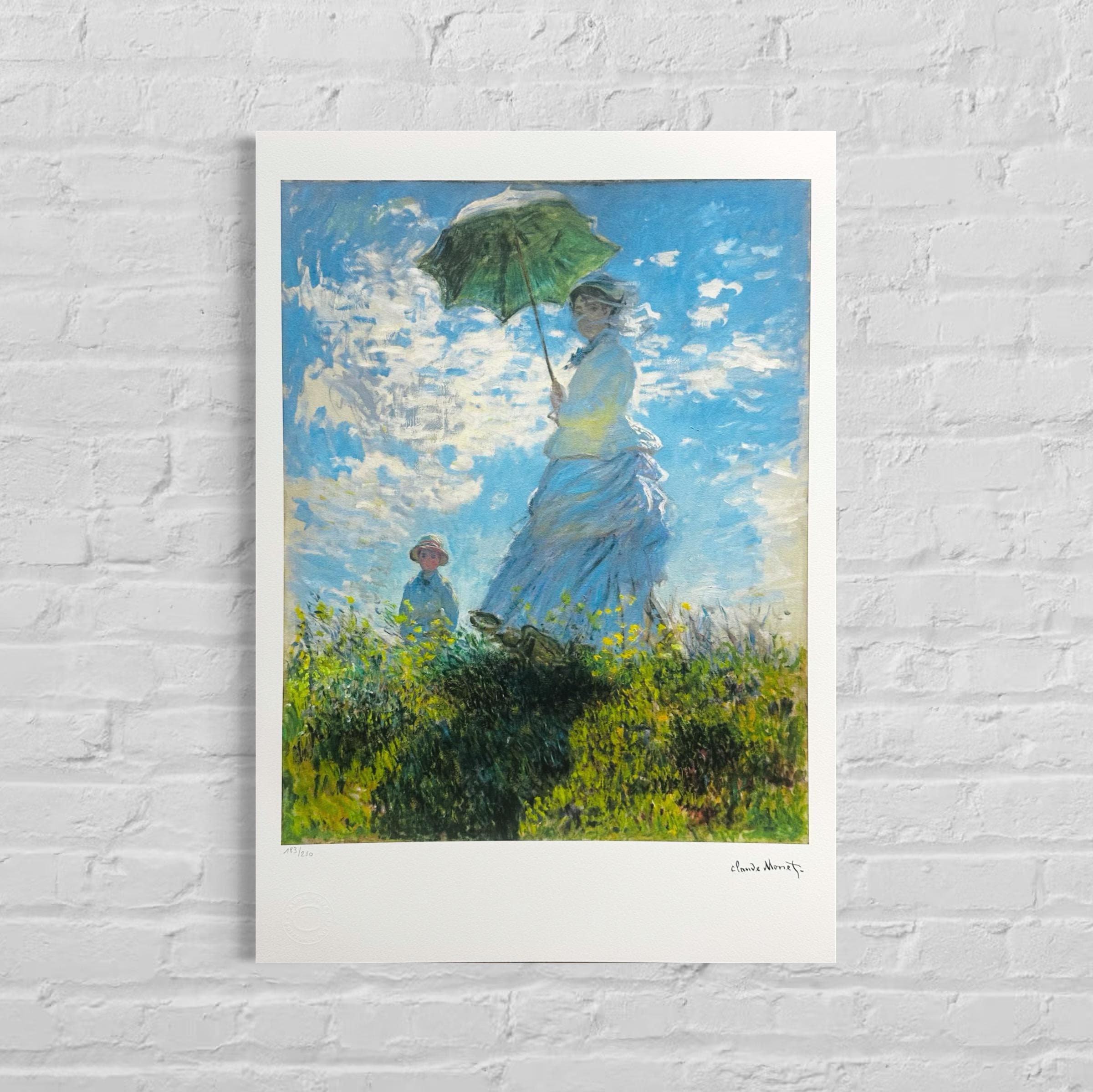 Genummerde editie Claude Monet," Kind en vrouw met paraplu- Certificaat - kunstdecoratie - unieke kunst lithograph after