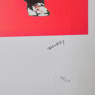 Genummerde editie BANKSY Barking dog (rood) Gesigneerd - certificaat - Wall Art, Grafitti Art, Lithograph, Stencil Art