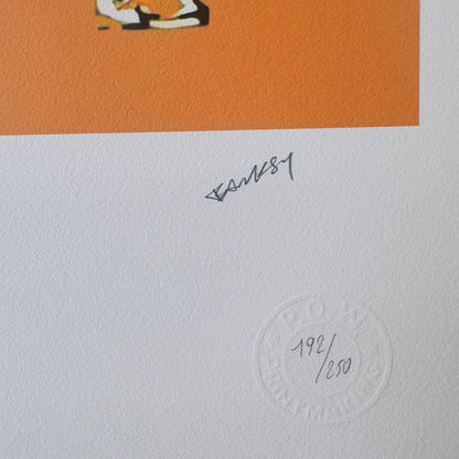 Genummerde editie BANKSY Barking dog (oranje) Gesigneerd - certificaat - Wall Art, Grafitti Art, Lithograph, Stencil Art