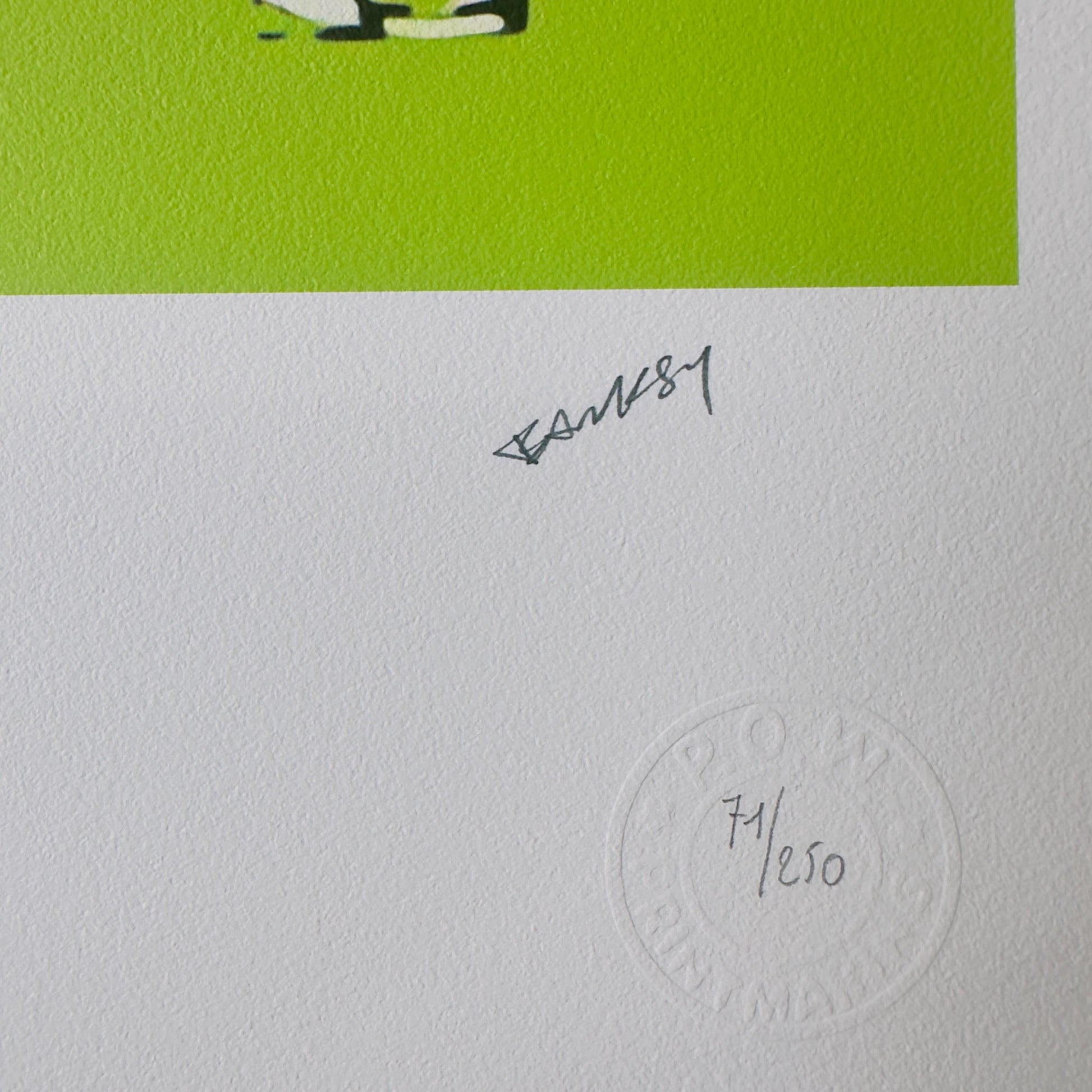 Genummerde editie BANKSY Barking dog (lichtgroen) Gesigneerd - certificaat - Wall Art, Grafitti Art, Lithograph, Stencil Art