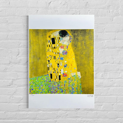 Genummerde editie Gustav Klimt," man en vrouw "de kus"- Certificaat - kunstdecoratie - unieke kunst lithograph after