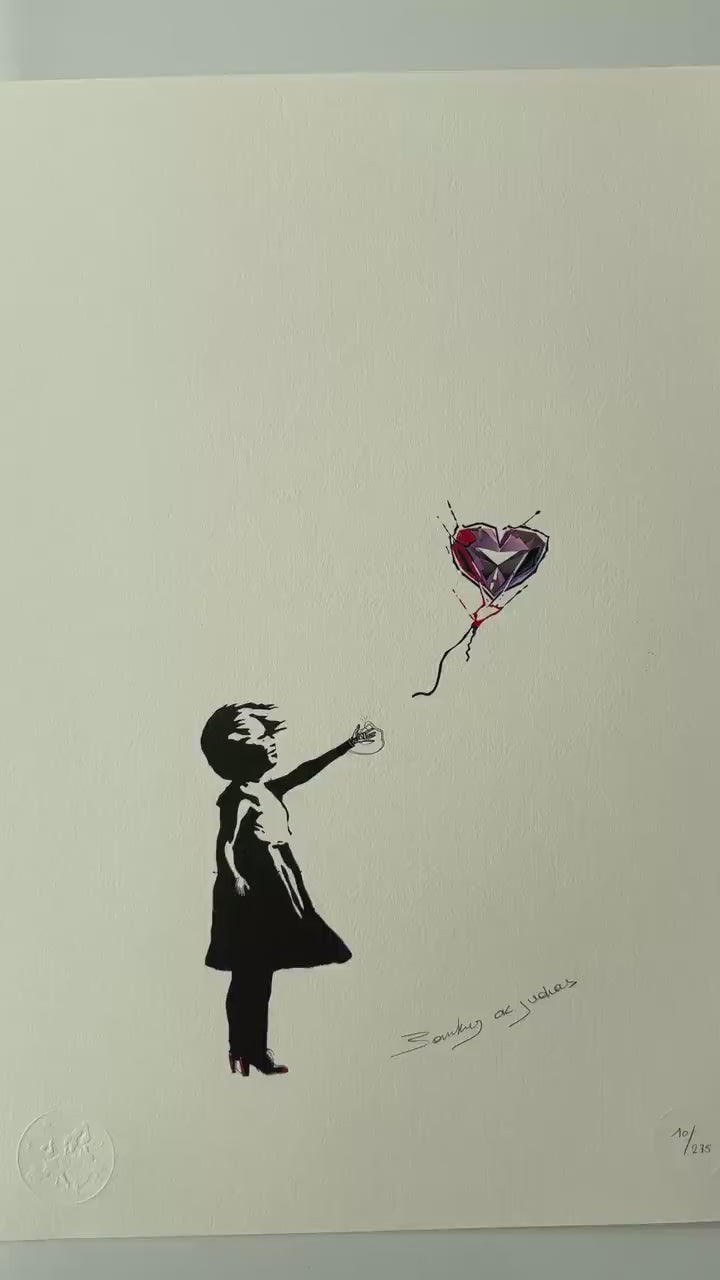 3anksy or Judas (Girl with diamond balloon) originele print genummerd en gesigneerd met certificaat (RAT PETROL)