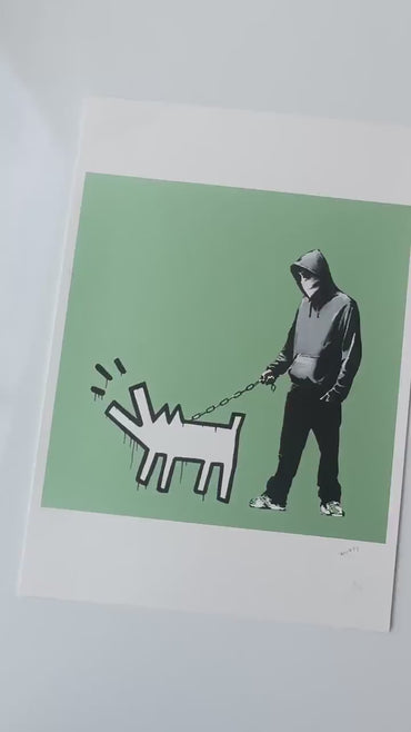 Genummerde editie BANKSY Barking dog (groen) Gesigneerd - certificaat - Wall Art, Grafitti Art, Lithograph, Stencil Art