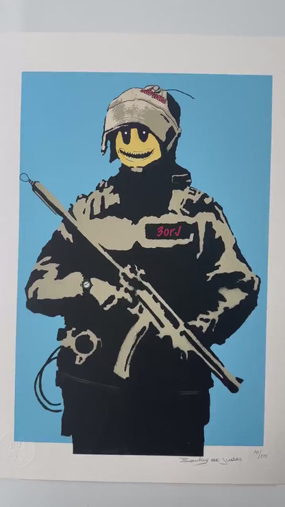 3anksy or Judas (Angry Copper) originele print genummerd en gesigneerd met certificaat (RAT PETROL)