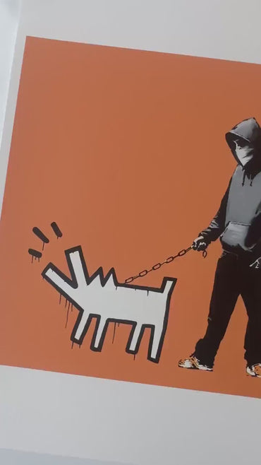 Genummerde editie BANKSY Barking dog (oranje) Gesigneerd - certificaat - Wall Art, Grafitti Art, Lithograph, Stencil Art